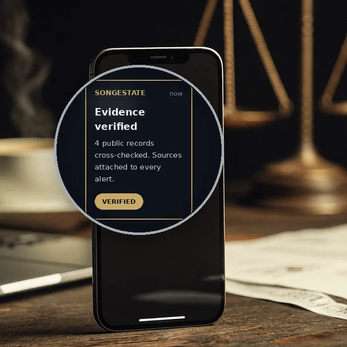 Phone showing a SongEstate evidence verification alert
